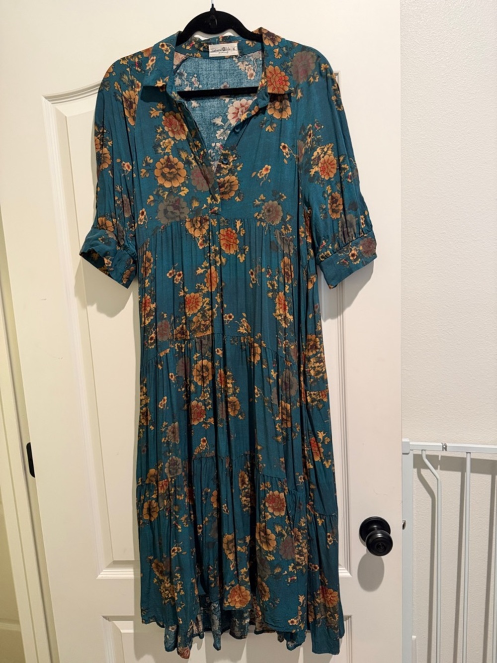 Natural life size medium blue floral collar dress